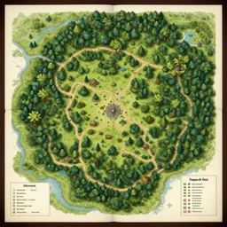 a DND forest map created in inkarnat and dungeon draft . Aerial view, d&d tabletop. Art station, Patreon
