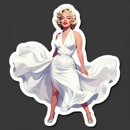 marilyn monroe in a billowing white dress, updraft, fallout 7 6 retro futurist illustration art by butcher billy, sticker, colorful, illustration, highly detailed, simple, smooth and clean vector curves, smooth andy warhol style