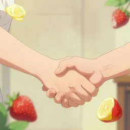 lemon shaking hands with strawberry, artstation