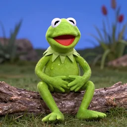 kermit the frog sitting on a log in a bog, muppet, the muppets, jim henson, kermit