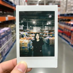 first person view. lost in a costco maze. blurry polaroid