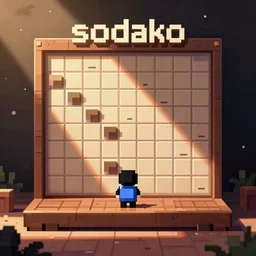 sodako playing sokoban,pixel art.