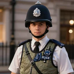 A British police officer in London, wearing hivis and and a custodian helmet, anime art style, highly detailed, ambient lighting, trending on art station