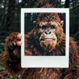 Bigfoot taking a polaroid selfie
