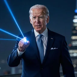 Joe Biden as cyclops in X-Men, shooting lasers