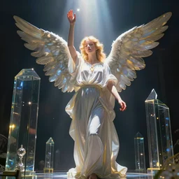 angel worshiping a light, shining lights, god rays, glass structures by by Karol Bak, Ayami Kojima, Amano and Olivier Ledroit
