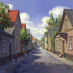 curved perspective digital art of a summer small town street by anton fadeev from nightmare before christmas