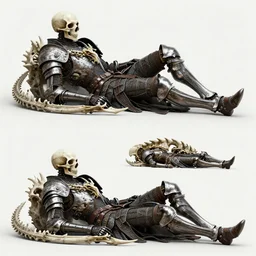 three - ply portrait death kajit dark souls in armor made of polished dragon bones looks relaxed, quantum physics, victorian era