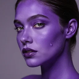 photograph of a beautiful! woman with purple skin!!!!!!!. extremely detailed. dslr. 5 0 mm.