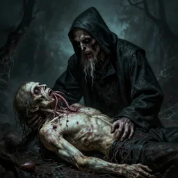 plague doctor embracing a decomposing corpse being eated by maggots, by dario argento and david cronenberg, morbid, nightmare, supernatural, 8 k, digital art, highly detailed, ray tracing, chiaroscuro, creepy, terrifying