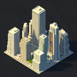 high tech building cluster varying heights with exposed sections designed by paul rudolph and frank lloyd wright and bauhaus, trending on artstation, rectilinear, isometric, isometric view, digital art, game art, 8 k, photorealistic, dramatic lighting, colourful matte painting by moebius and nicolas party