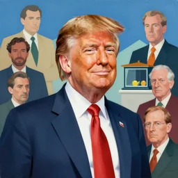 painting of donald trump, serene, smirk, by kawase hasui, moebius, edward hopper and james gilleard, zdzislaw beksinski, steven outram colorful flat surreal design, hd, 8 k, artstation