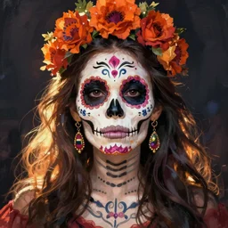 Illustration of a sugar skull day of the dead girl, art by josephine wall
