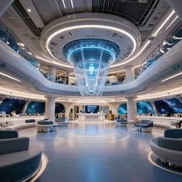 the main lobby on a large cruise spaceship, from a space themed point and click 2 d graphic adventure game, art inspired by thomas kinkade and cartoons