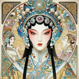 a portrait of a female cyberpunk machine, machine face, upper half portrait, decorated with chinese opera motifs, asian, fine china, wuxia, traditional chinese art, intricate, elegant, highly detailed, symmetry, headpiece, digital painting, artstation concept art smooth sharp focus, illustration, art by artgerm and greg rutkowski alphonse mucha 8 k