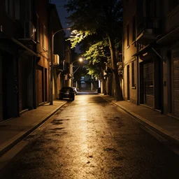 night photo with sunlit street
