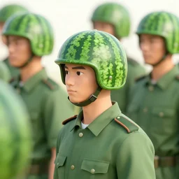 soldiers wearing water melon helmets,
