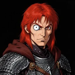 portrait of one eyed wizard, beautiful! coherent! dungeons and dragons character, by brian froud, strong line, deep color, chainmail, short red hair, high contrast