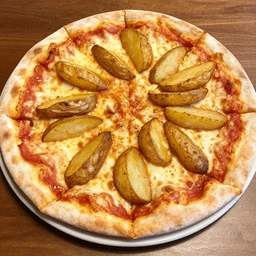 pizza with big potatoes on it