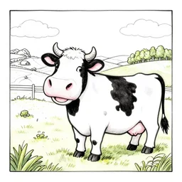 a colouring page with a happy cow on a new zealand farm by oliver jeffers