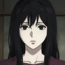 a white girl withblack hair by junji ito, colored, realistic, horror