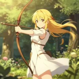 isekai cute anime girl elven archer. in a garden. aesthetic, golden ratio. beautiful lineart, depth focus, rankings pixiv, artstation, soft lighting, artistic, artstation, character concept, cinematic, motion blur, chromatic abberation. by dave greco, trent kaniuga, kienan lafferty