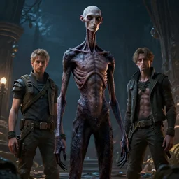 epic portrait cinematic shot an skinny tall creature with long arms, long neck, bald, covered in dark substance, fine details. night setting. realistic shaded lighting poster by craig mullism, artgerm, jeremy lipkin and michael garmash, unreal engine, radiant light, detailed and intricate environment, digital art, trending on art station,
