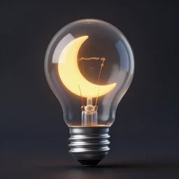 a lightbulb containing a crescent moon, 2D art, dark background, trending on Artstation