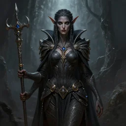 digital _ painting _ of _ a female dark elf lich _ by _ filipe _ pagliuso _ and _ justin _ gerard _ symmetric _ fantasy _ highly _ detailed _ realistic _ intricate _ port