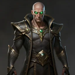 a highly detailed illustration of serious old bald man with glowing green nuclear eyes, dramatic standing pose, intricate, elegant, highly detailed, centered, digital painting, artstation, concept art, smooth, sharp focus, league of legends concept art, wlop.