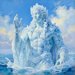 an ice god keeps cool in a hot summer - photo realistic painting