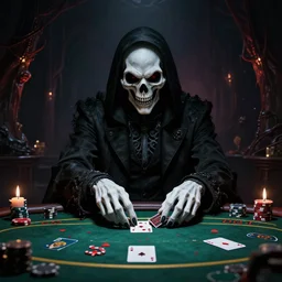 mysteriues grimreaper, death, playing poker, hell, nightmare