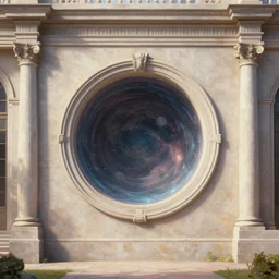 lateral cross - section view. wall with a circular magic portal to another world. framed, centralized, ethereal, rich estate, fantasy, smooth, sharp focus, high detailed digital art trending in artstation. bilateral asymmetry. artist greg rutkowski