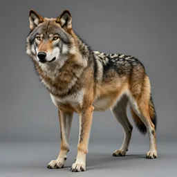a man wolf centaur, has the head of a timber wolf, torso of a man, and body of a wolf, standing on four legs, covered in fur, highly realistic, Rick Baker style, photoreal, studio lighting