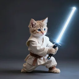 Jedi Padawan kitten learning how to use a lightsaber