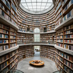 a photo of a brutalist solar punk library 4k