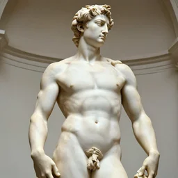 muscular statue of alex trebek, marble statue carved by michelangelo, photo archive