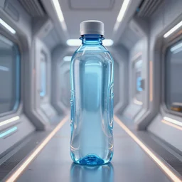 Octane render, 3d model, futuristic hallway within a spaceship.Inspired by the design of a water bottle. First person perspective.