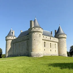 stone castle in a field art by martin deschambault