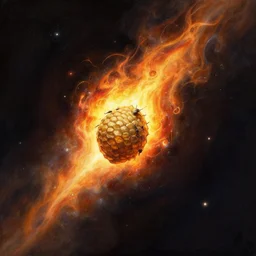 A digital painting of a meteor containing an insect hive burning up in the atmosphere, Wayne Barlowe Greg Rutkowski