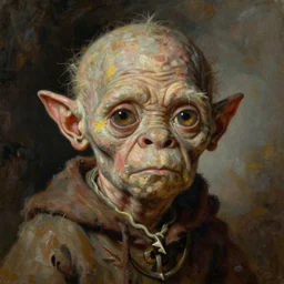portrait of orlando bloom as gollum, painting by anna dittmann,