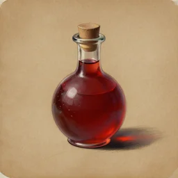 painting of one single health potion, murky red liquid, fantasy, concept art, sketch, brown paper, dungeons and dragons, by tony diterlizzi and greg rutkowksi, trending on artstation