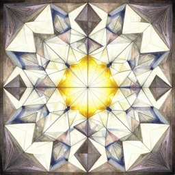 album cover art for hiragana king in front of tessellations polygons by akihiko yoshida