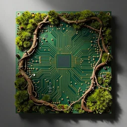 an organic circuit board made of vines and moss