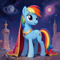 A cyborg Rainbow Dash as the ultimate tyrant emperor of the universe. Trending on ArtStation. A vibrant digital oil painting. A highly detailed fantasy character illustration by Wayne Reynolds and Charles Monet and Gustave Dore and Carl Critchlow and Bram Sels