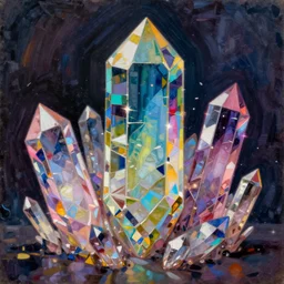 crystals, still life anime cyberpunk, intricate oil painting by greg rutkowski, trending on artstation