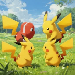 pokemons fighting to the death on a meadow, digital art, highly detailed, oil painting