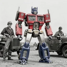 photograph of transformers in WW2 , old photograph , 1824 , realistic , 4k , HD