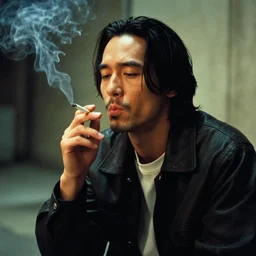 still of daisuke jigen smoking a cigarette, portrayed by keanu reeves, 6 5 mm film