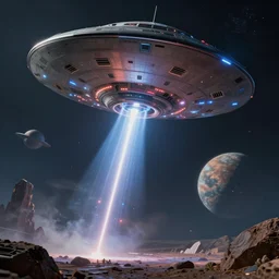 hyperdetailed photo of a ufo shooting lasers at a mysterious planet 8 k extremely detailed hd hyperrealism movie studio fx beautiful